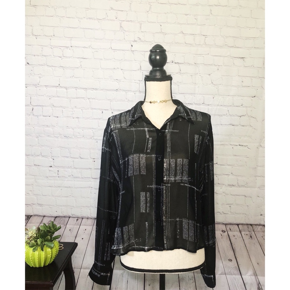 Reformed Button-Up Semi Sheer Blouse Sz M